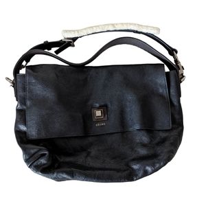 Celine shearling handle black leather shoulder bag